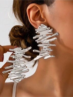 Bold Sculptural Silver Drop Earrings